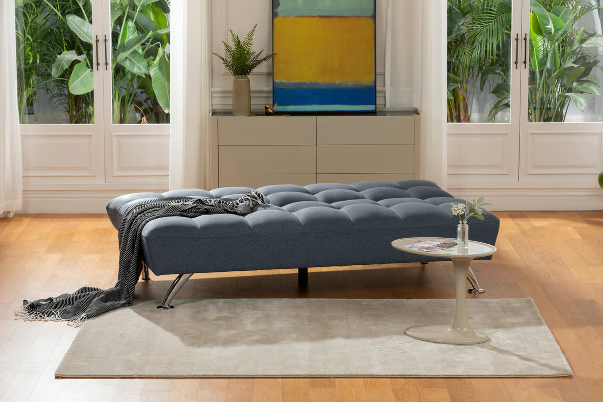SCHLAFSOFA Leinenoptik Blau  - Blau/Silberfarben, Basics, Textil/Metall (195/90/98cm) - MID.YOU