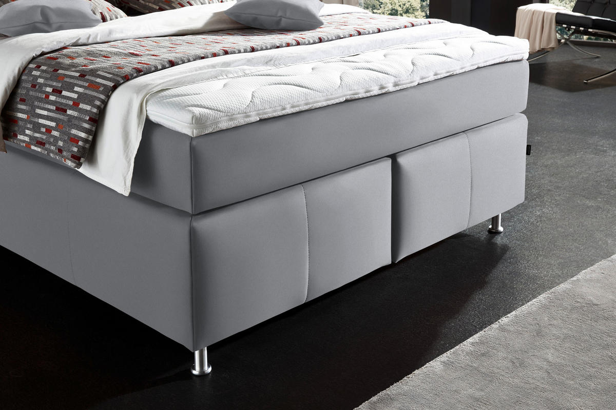 BOXSPRINGBETT 140/200 cm  in Hellgrau  - Hellgrau/Alufarben, Konventionell, Textil/Metall (140/200cm) - Dieter Knoll