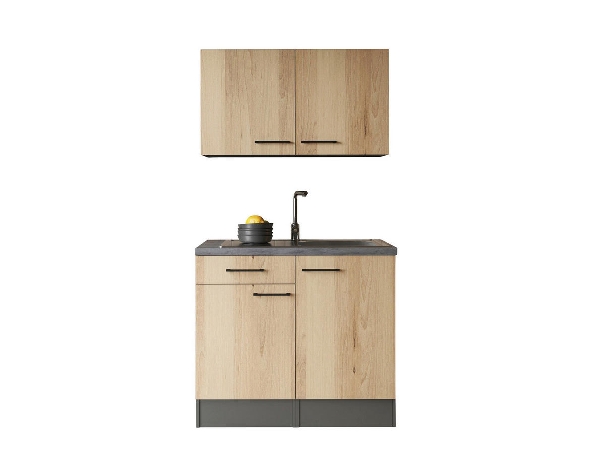 MINIKÖK 100 cm   i grå, ek Artisan  - svart/grå, Trend, metall/trämaterial (100cm) - Respekta