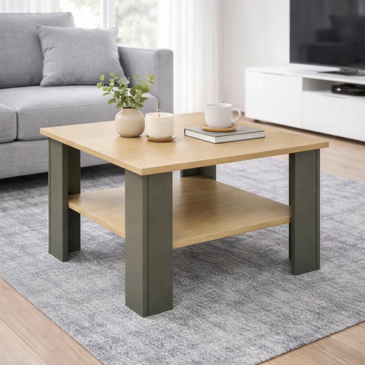 KONFERENČNÍ STOLEK, antracitová, medový dub, kompozitní dřevo, 55/55/44 cm - antracitová/medový dub, Design, kompozitní dřevo (55/55/44cm) - Livetastic