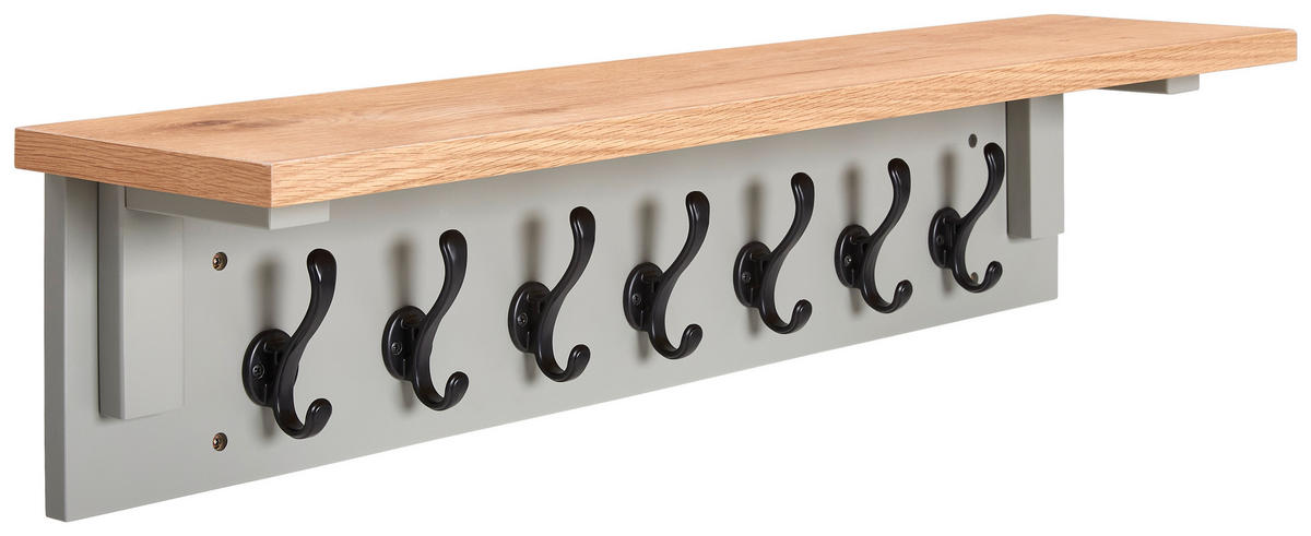 CUIER DE PERETE CU CÂRLIGE - culoare natur/gri, Lifestyle, lemn/metal (90/20/20cm) - MID.YOU