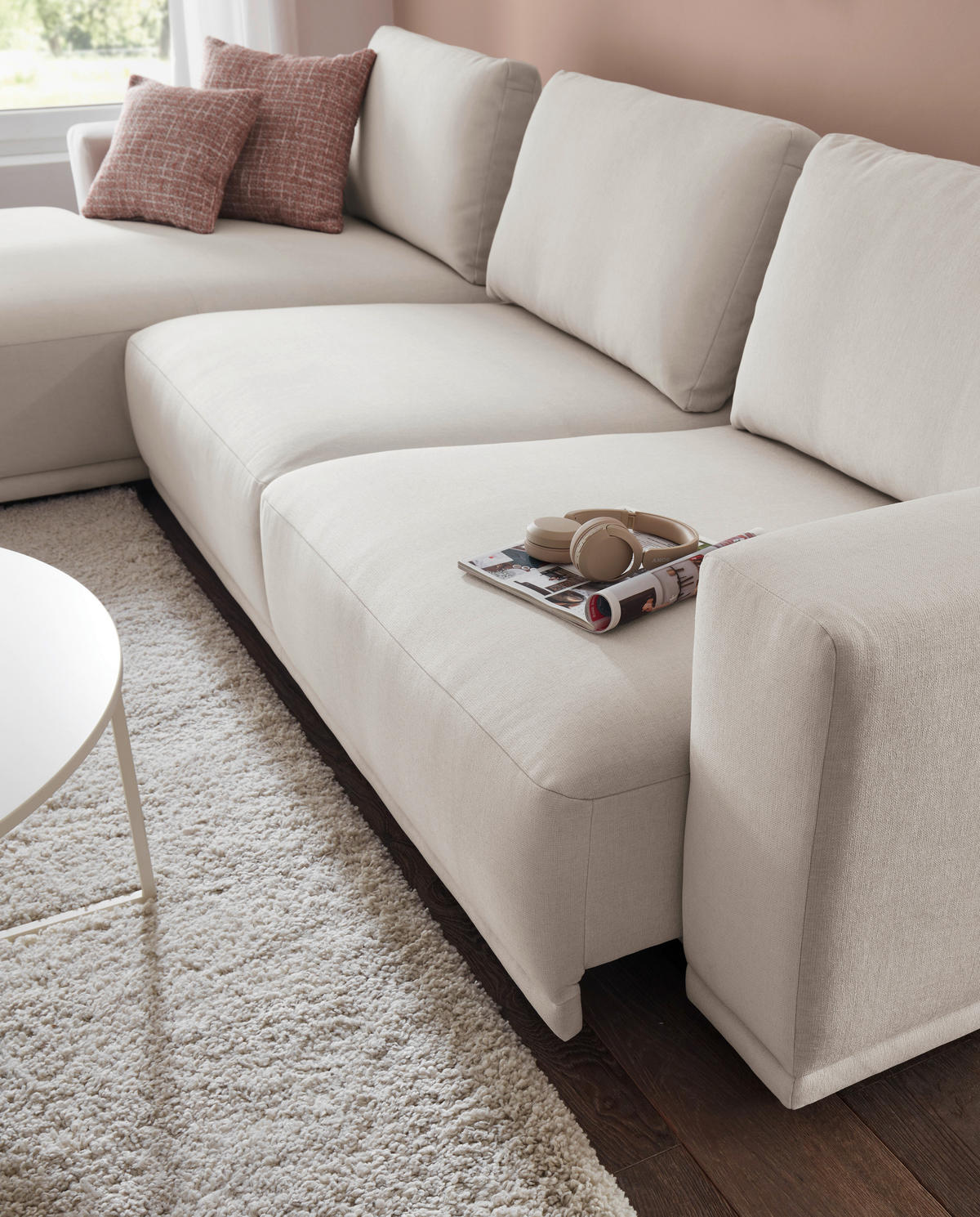 ECKSOFA Ottomane links, Eckteil  Weiß Chenille  - Schwarz/Weiß, Design, Kunststoff/Textil (166/316cm) - Musterring