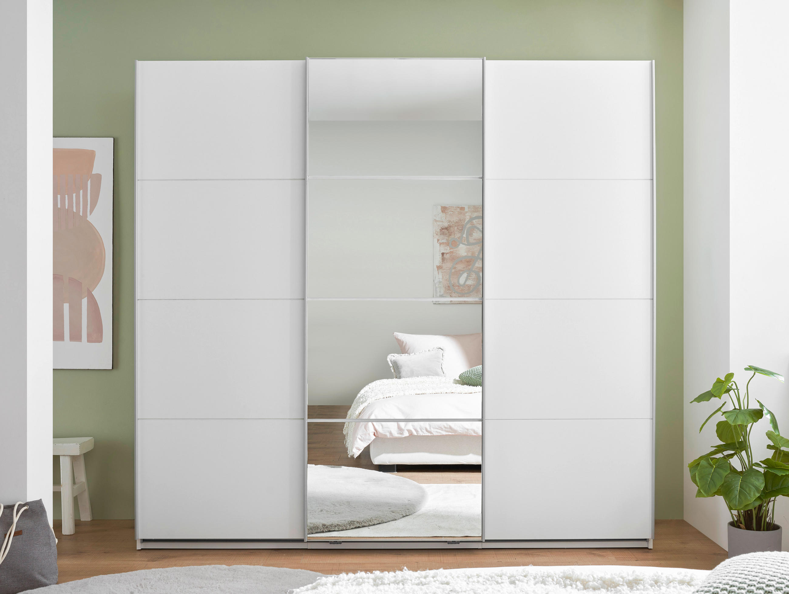 SCHWEBETÜRENSCHRANK 215/204/60 cm 3-türig Weiß  - Alufarben/Weiß, KONVENTIONELL, Glas/Holzwerkstoff (215/204/60cm) - Boxxx