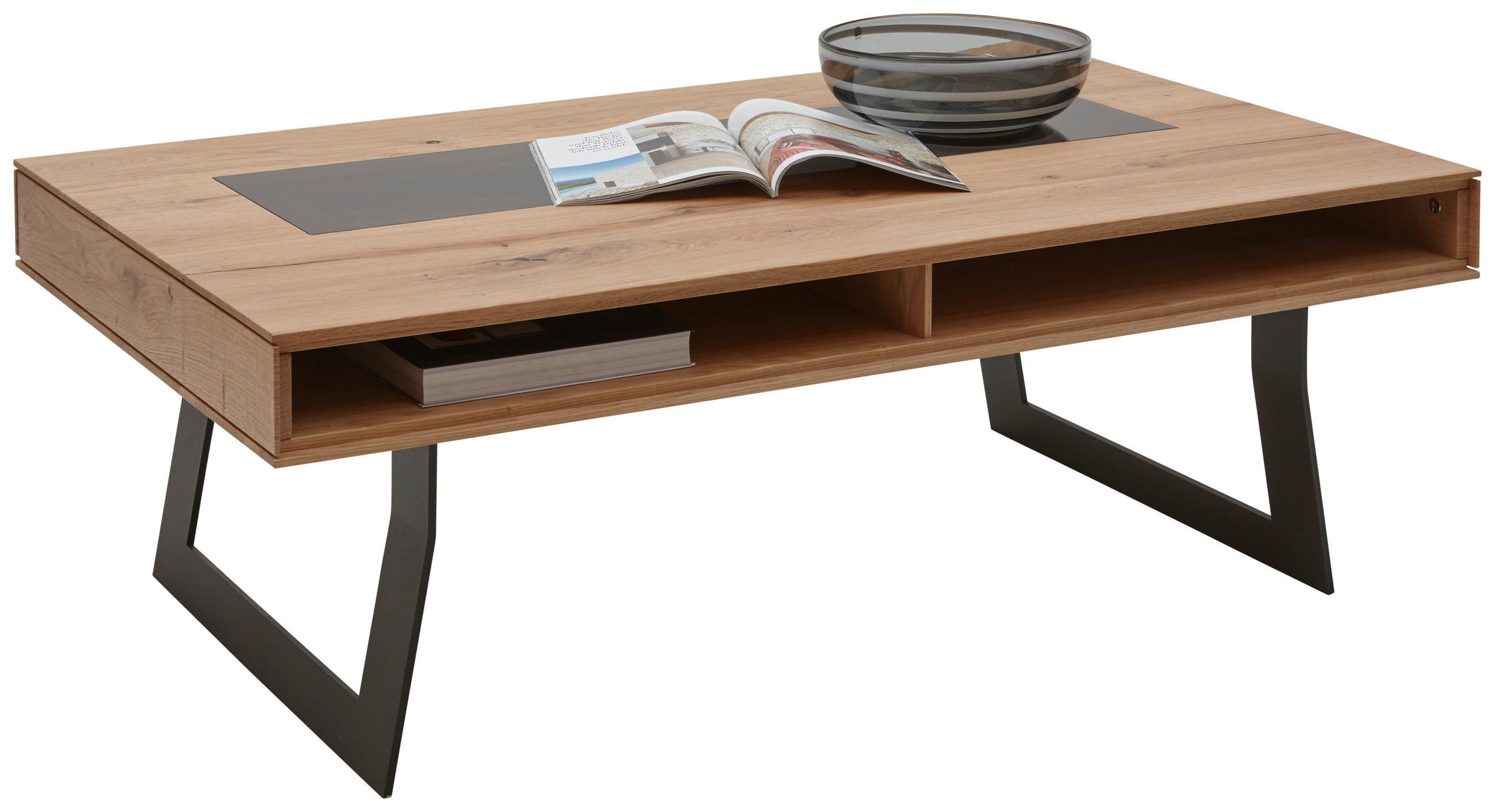COUCHTISCH Kerneiche vollmassiv rechteckig Anthrazit, Eichefarben 125/75/43 cm - Eichefarben/Anthrazit, Design, Glas/Holz (125/75/43cm) - Valnatura