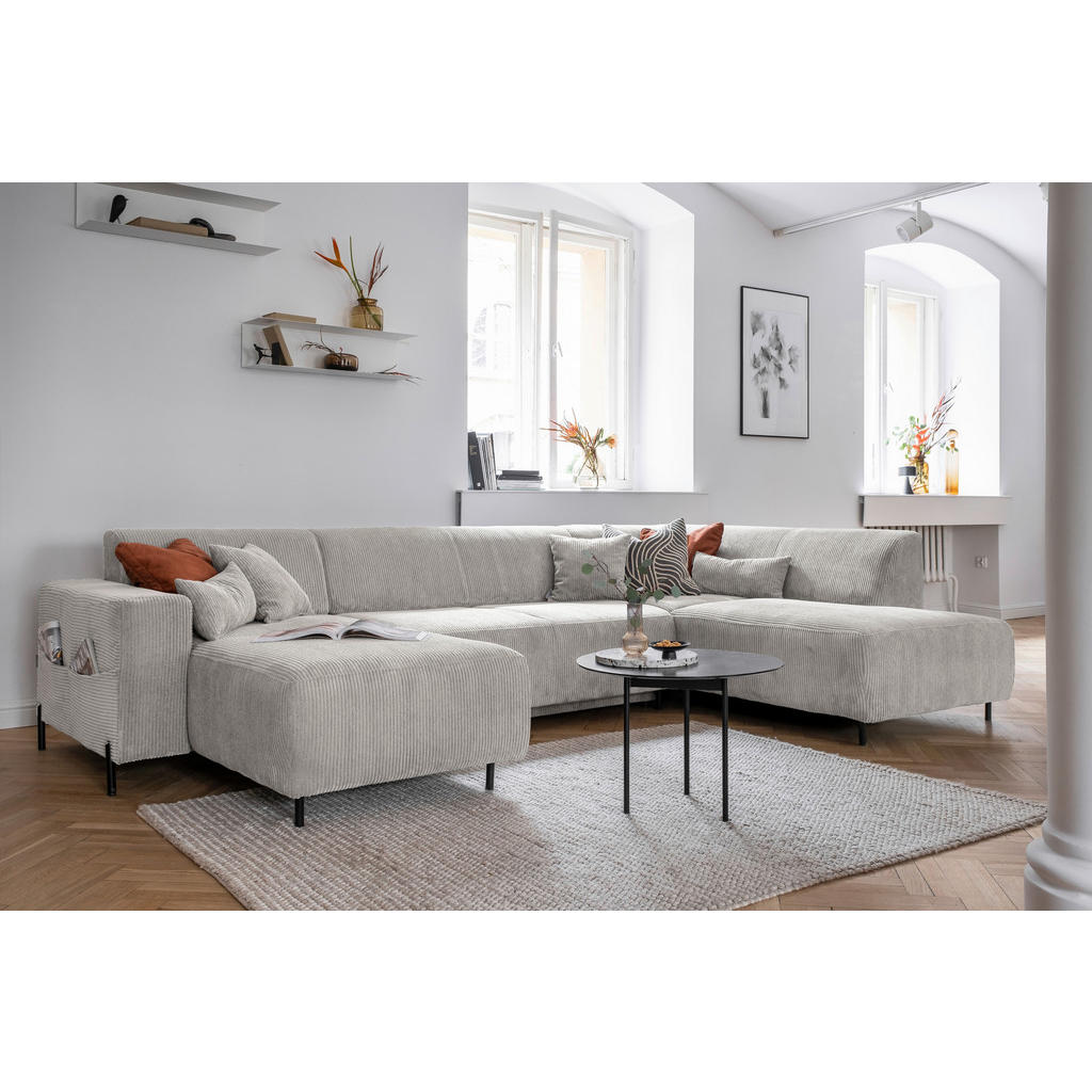 Thumbnail - Mid.you Wohnlandschaft, Beige, Textil, Uni, 8-Sitzer, Füllung: Schaumstoffflocken,Schaumstoffflocken, Ottomane rechts, U...