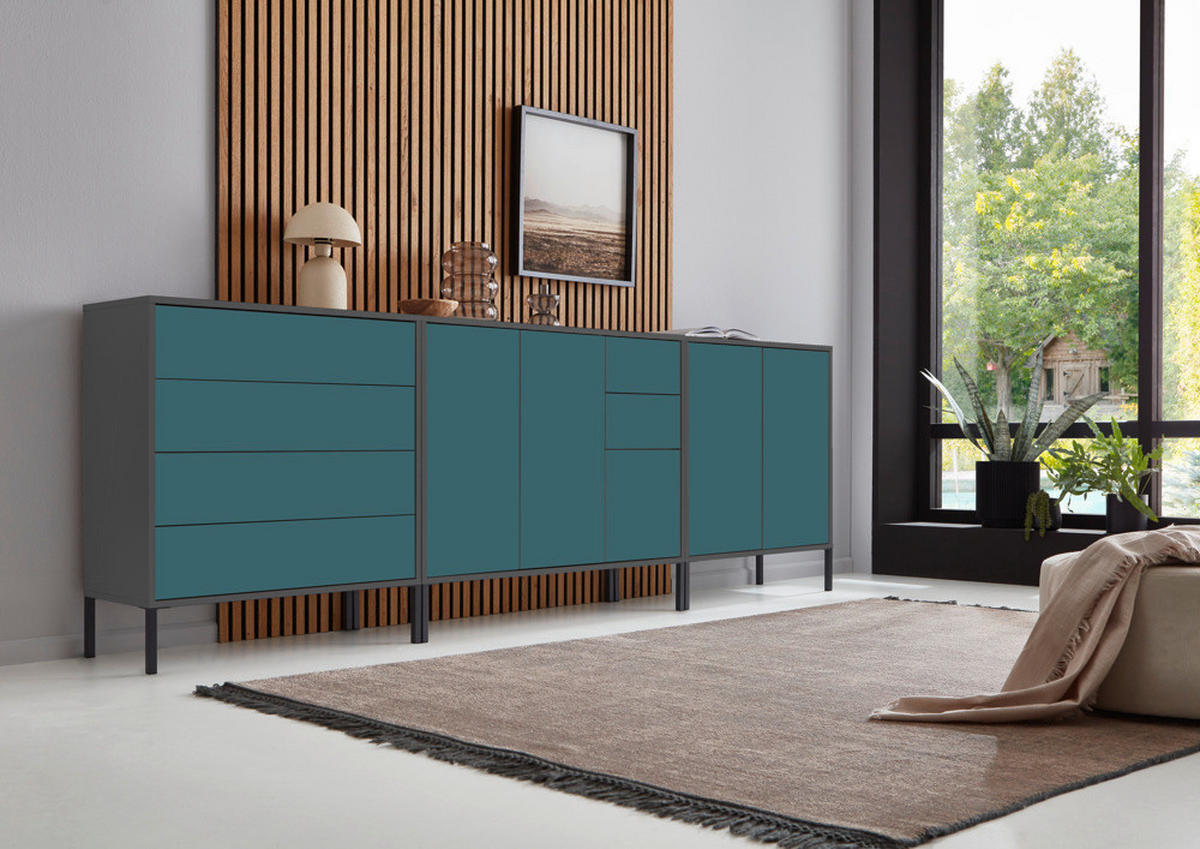SIDEBOARD  in 263,5/86/33 cm  - Anthrazit/Petrol, MODERN, Holzwerkstoff/Metall (263,5/86/33cm) - MID.YOU