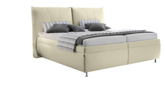 POLSTERBETT Matratze, gepolstertes Kopfteil, Lattenrost, Bettkasten Creme 180/200 cm  - Silberfarben/Creme, KONVENTIONELL, Holz/Textil (180/200cm) - Dieter Knoll