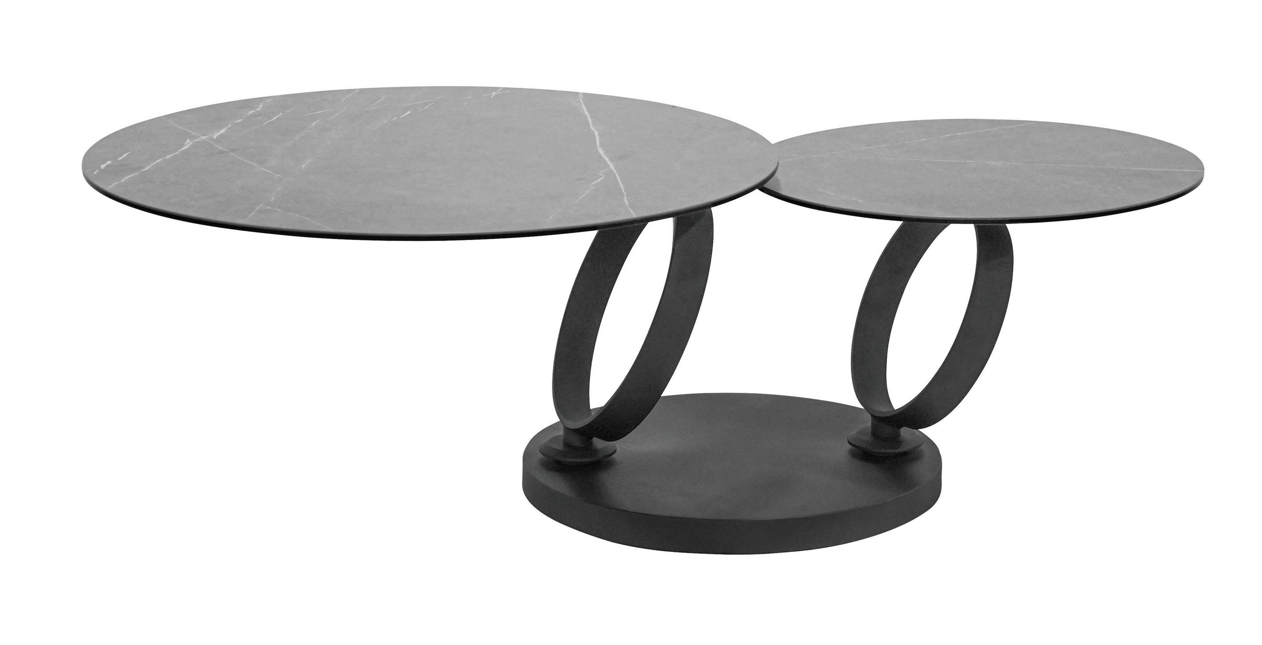 KONFERENČNÝ STOLÍK, sivá, čierna, kov, sklo, keramika, 80-133,5/80/43 cm - čierna/sivá, Design, kov/sklo (80-133,5/80/43cm) - Dieter Knoll