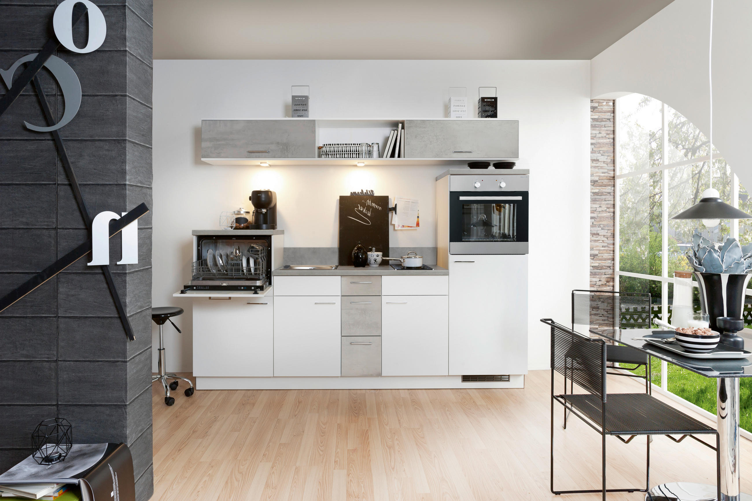 KÜCHENBLOCK 250 cm   in Weiß, Hellgrau  - Edelstahlfarben/Hellgrau, Design, Holzwerkstoff/Metall (250cm) - Welnova