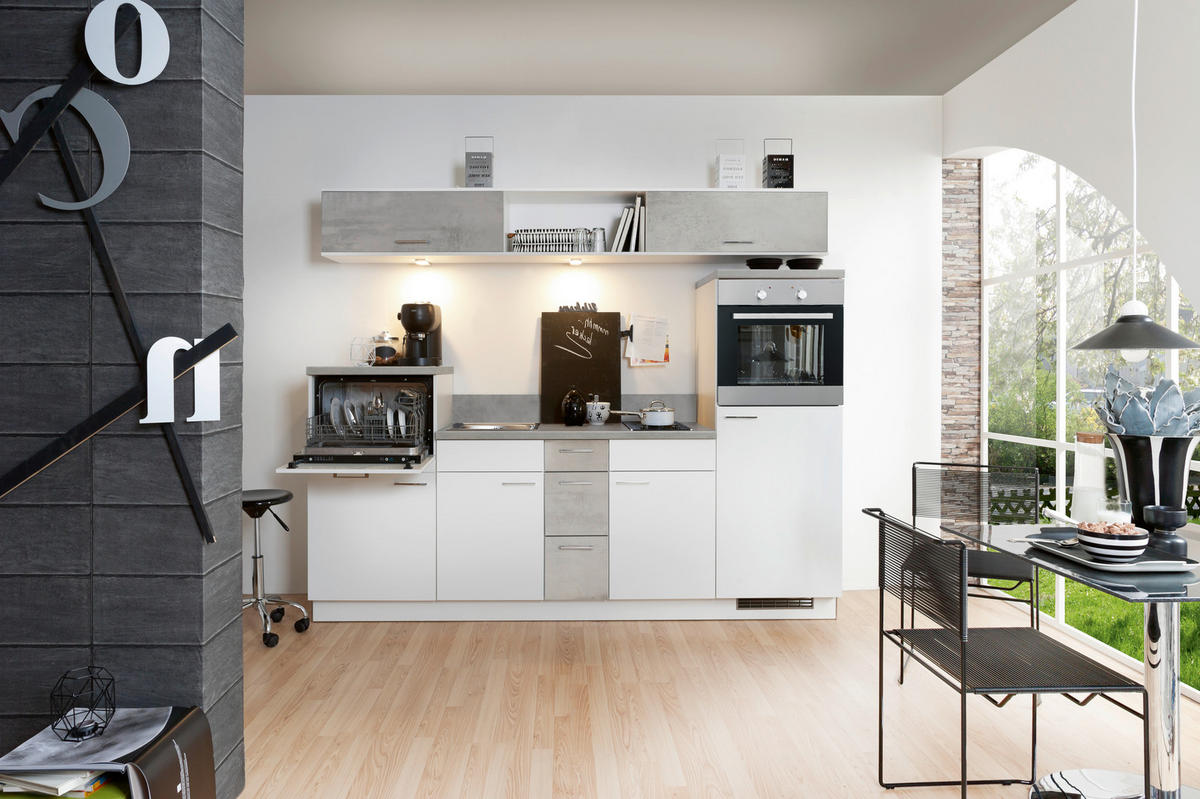 KÜCHENBLOCK 250 cm   in Weiß, Hellgrau  - Edelstahlfarben/Hellgrau, Design, Holzwerkstoff/Metall (250cm) - Welnova