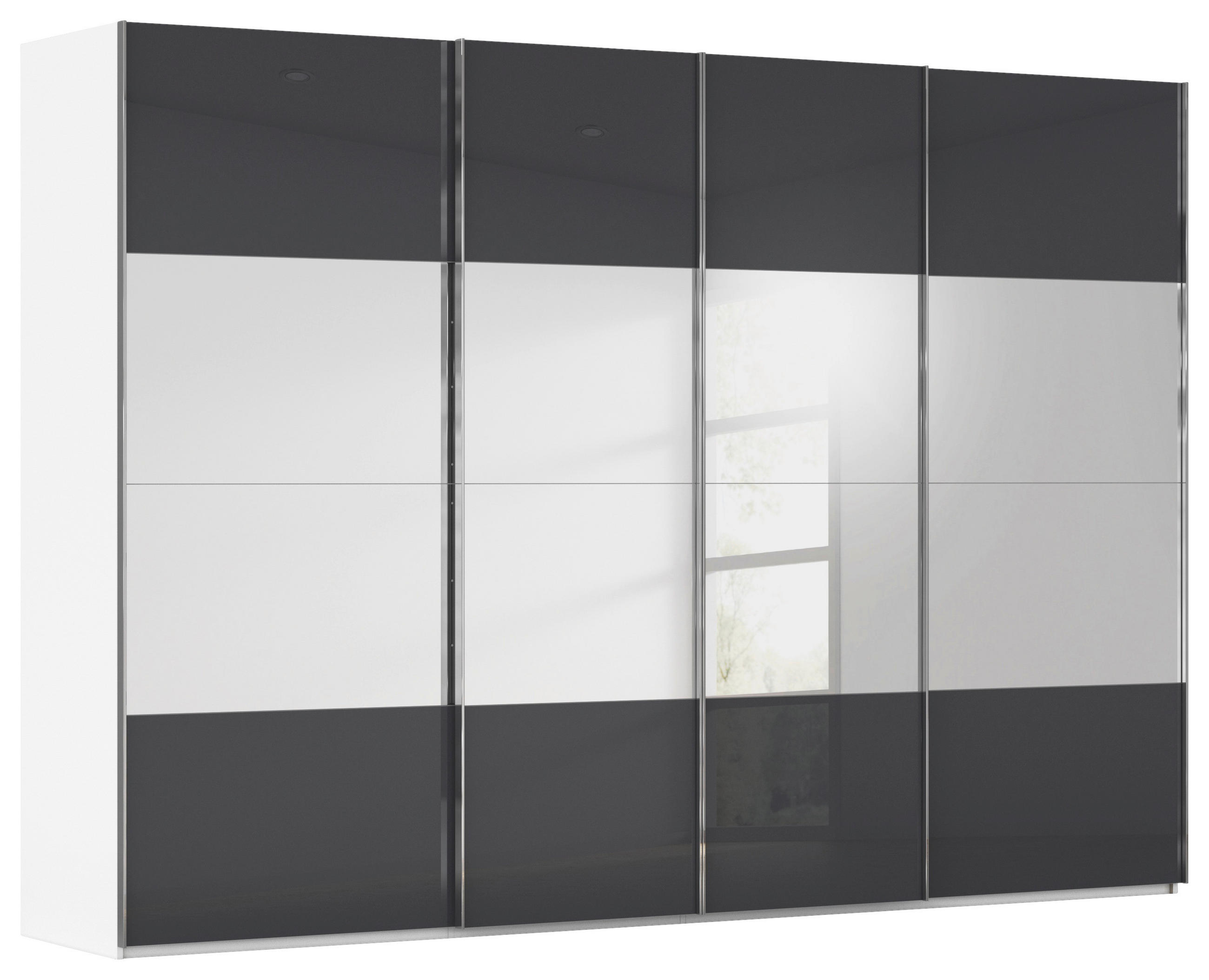 SCHWEBETÜRENSCHRANK 316/223/68 cm 4-türig Schwarz, Weiß  - Chromfarben/Schwarz, Design, Glas/Holzwerkstoff (316/223/68cm) - Novel