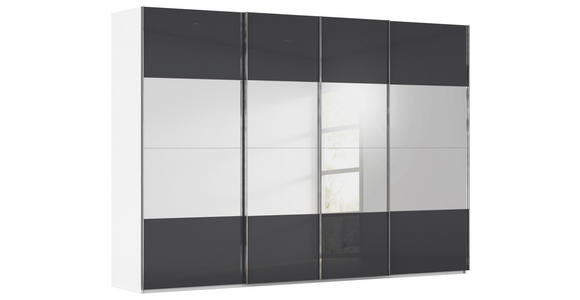 SCHWEBETÜRENSCHRANK  in Schwarz, Weiß  - Chromfarben/Schwarz, Design, Glas/Holzwerkstoff (316/235/68cm) - Novel