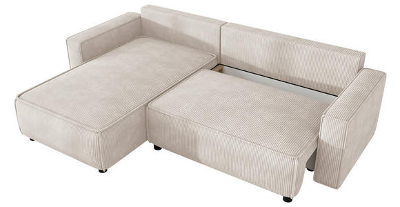 ECKSOFA Naturfarben Cord Zierkissen, Rückenkissen, Bettkasten, Schlaffunktion, Rücken echt, Liegefläche im Originalstoff  - Schwarz/Naturfarben, MODERN, Kunststoff/Textil (190/280cm) - Carryhome