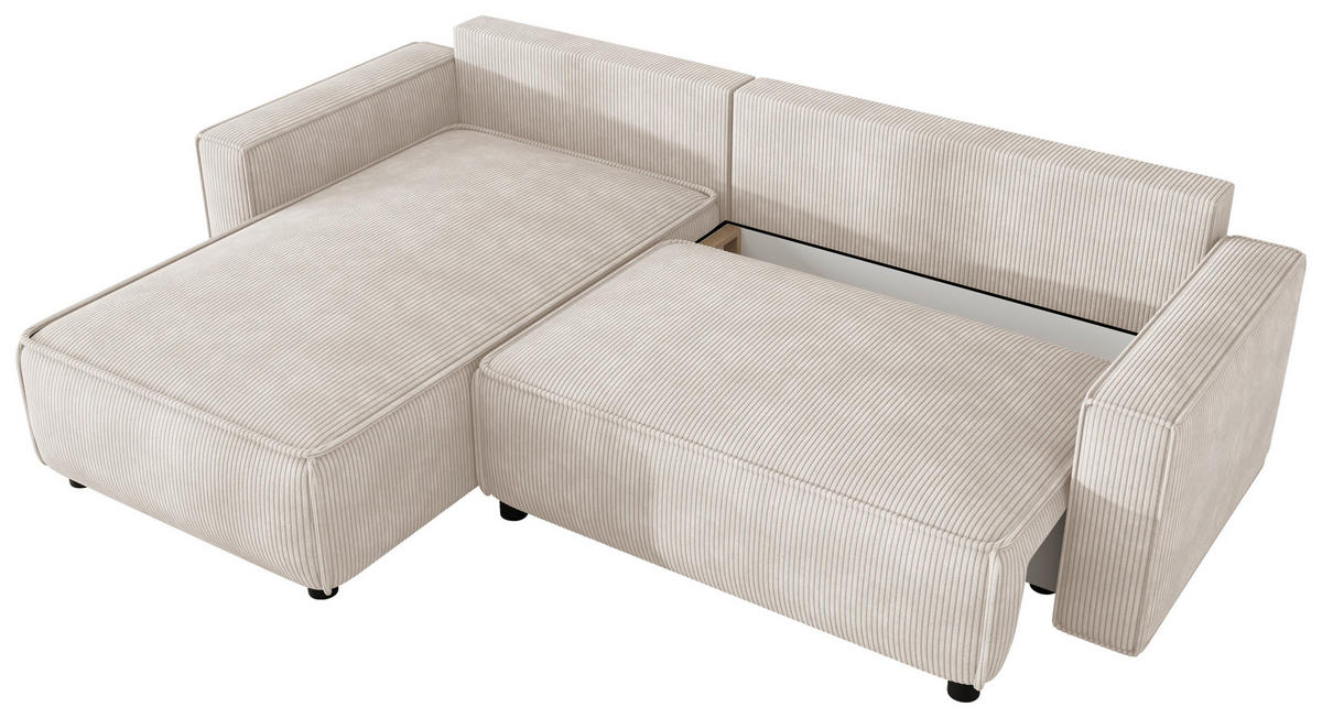 ECKSOFA Naturfarben Cord Zierkissen, Rückenkissen, Bettkasten, Schlaffunktion, Rücken echt, Liegefläche im Originalstoff  - Schwarz/Naturfarben, MODERN, Kunststoff/Textil (190/280cm) - Carryhome