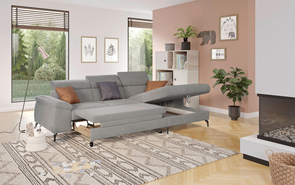 ECKSOFA in Webstoff Hellgrau  - Hellgrau/Schwarz, Design, Textil/Metall (244/166cm) - Livetastic
