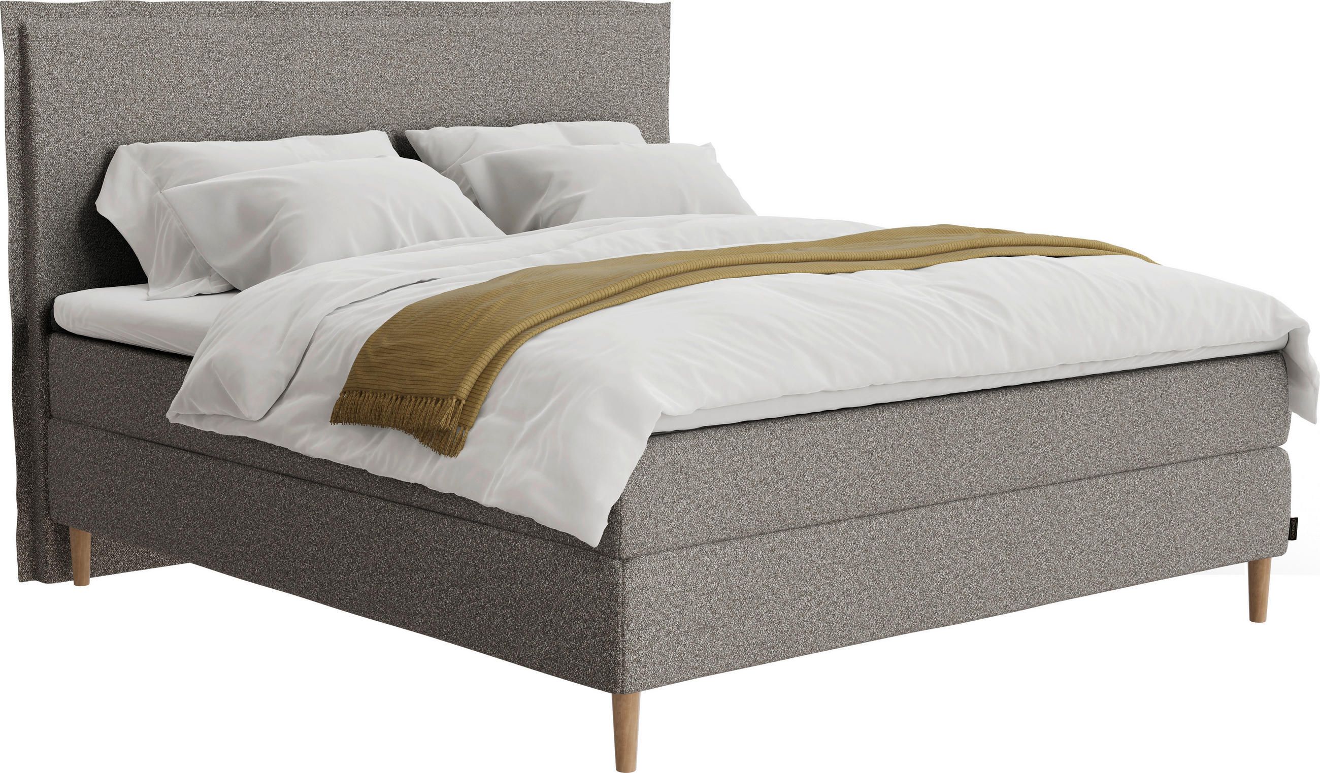 Thumbnail - Jensen Boxspringbett, Braun, Grau, Textil, Eiche, vollmassiv, H3 + H4, 5-Zonen, Höhe ca. 17,5 cm, 180x200 cm, EU Ecolabe...