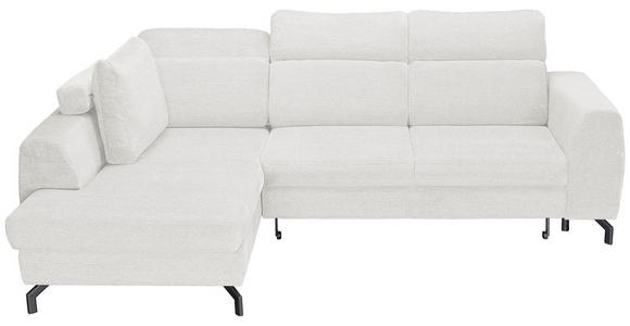 ECKSOFA Weiß Chenille Zierkissen, Bettkasten, Schlaffunktion, Rücken echt, Kopfteilverstellung, Liegefläche im Originalstoff  - Schwarz/Weiß, KONVENTIONELL, Textil/Metall (185/266cm) - Carryhome