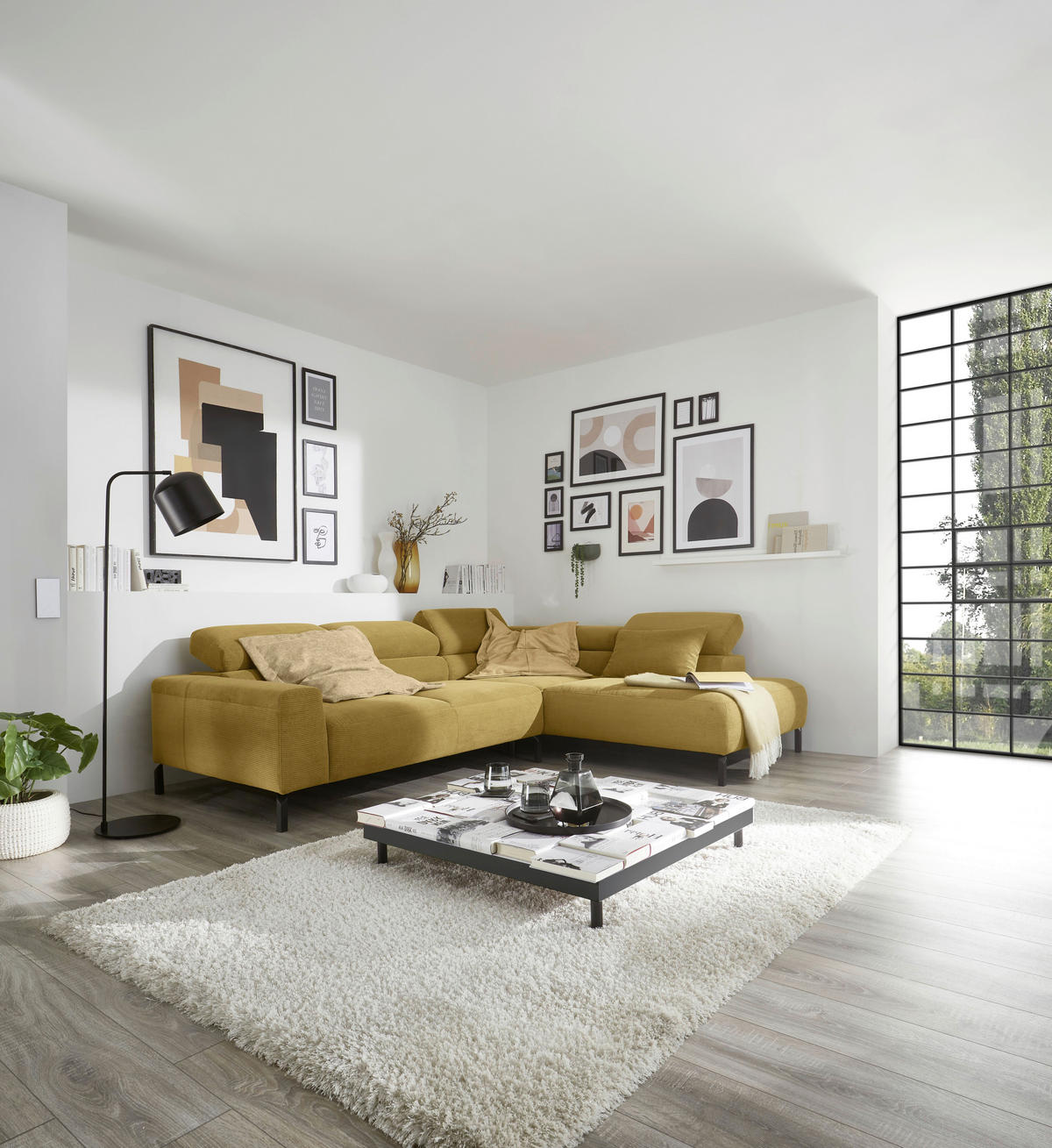 ECKSOFA in Feincord Gelb  - Gelb/Schwarz, Design, Textil/Metall (273/219cm) - Pure Home Comfort