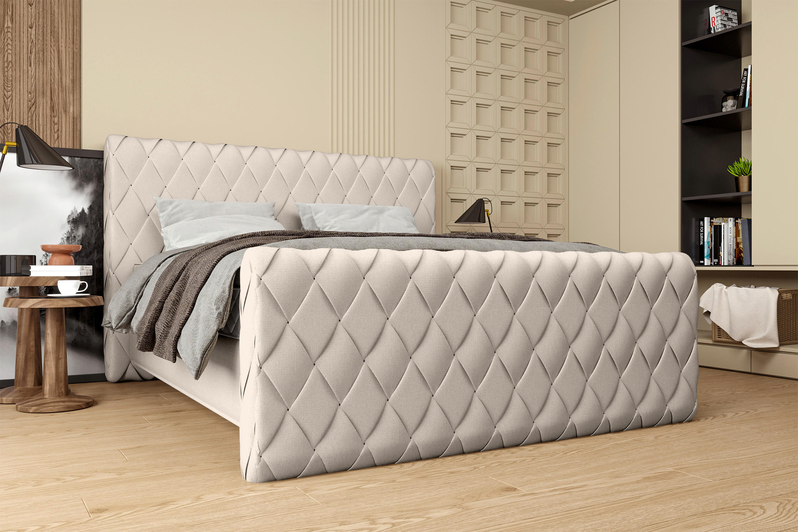 BOXSPRINGBETT 140/200 cm  in Greige  - Greige/Schwarz, Design, Textil/Metall (140/200cm) - Boxxx