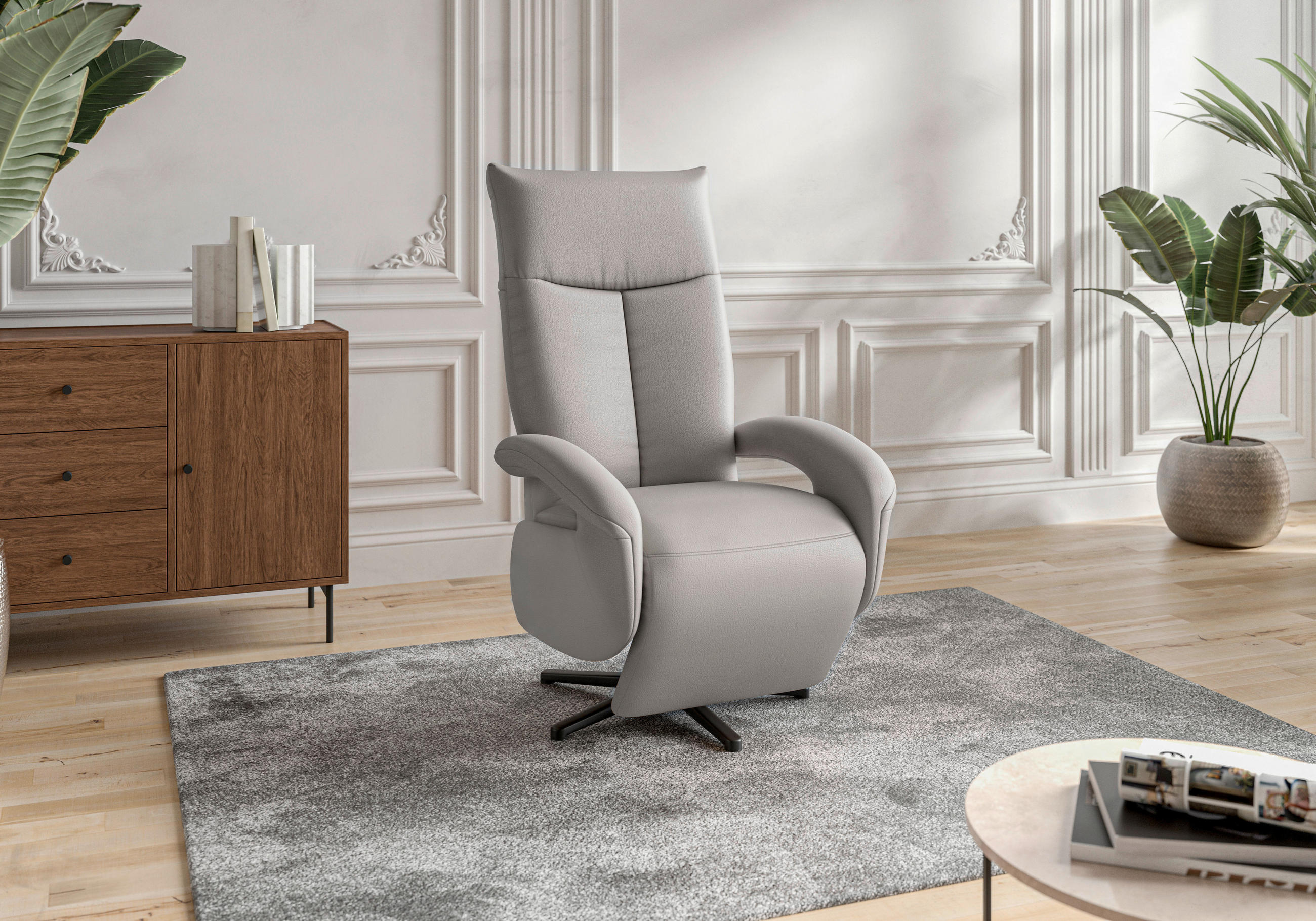 SESSEL in Echtleder Hellgrau  - Hellgrau/Schwarz, KONVENTIONELL, Leder/Metall (74/112/82cm) - Sit & More