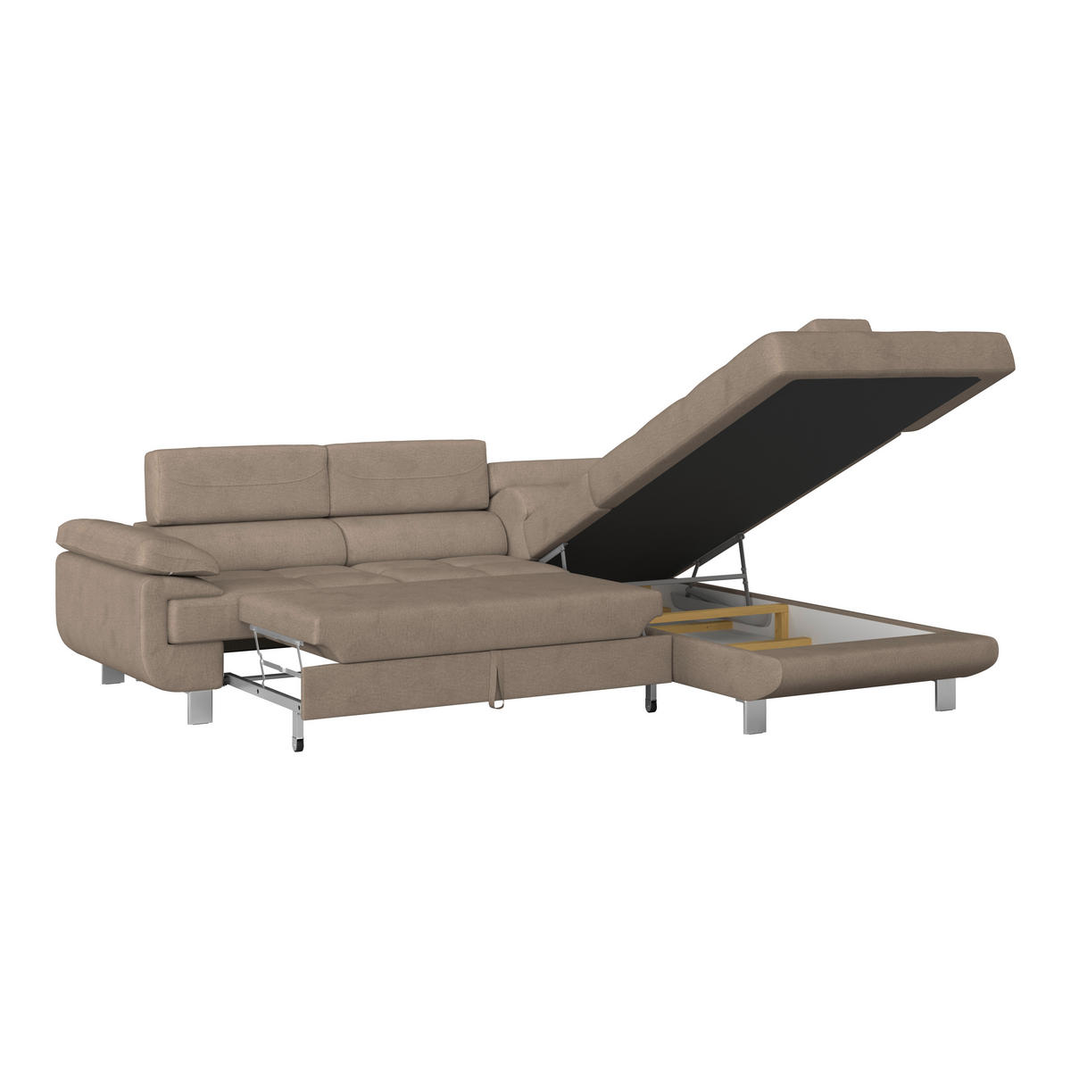 Ecksofa mit Schlaffunktion Taupe Drell  - Taupe, MODERN, Textil/Metall (270/230cm) - MID.YOU