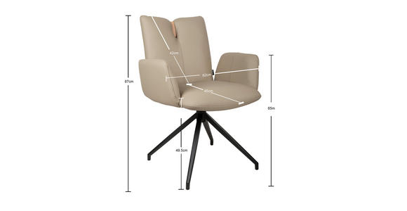 ARMLEHNSTUHL  Sitzfläche 360° drehbar, automatische Rückholfunktion  Echtleder  - Taupe/Schwarz, Design, Leder/Holz (62/87/63cm) - Valnatura