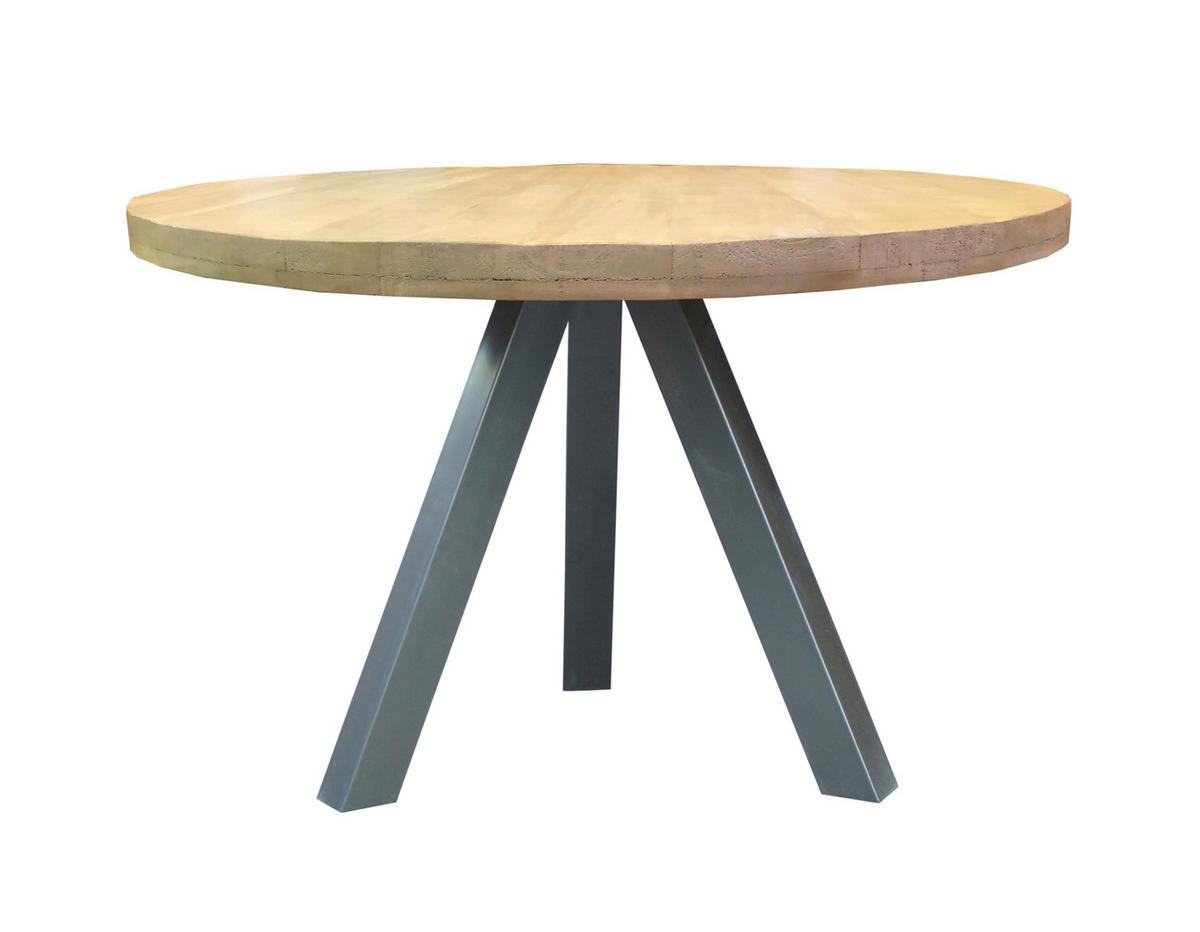 ESSTISCH 120/120/76 cm Echtholz  Holz, Metall rund Grau, Naturfarben  - Naturfarben/Grau, MODERN, Holz/Metall (120/120/76cm) - MID.YOU