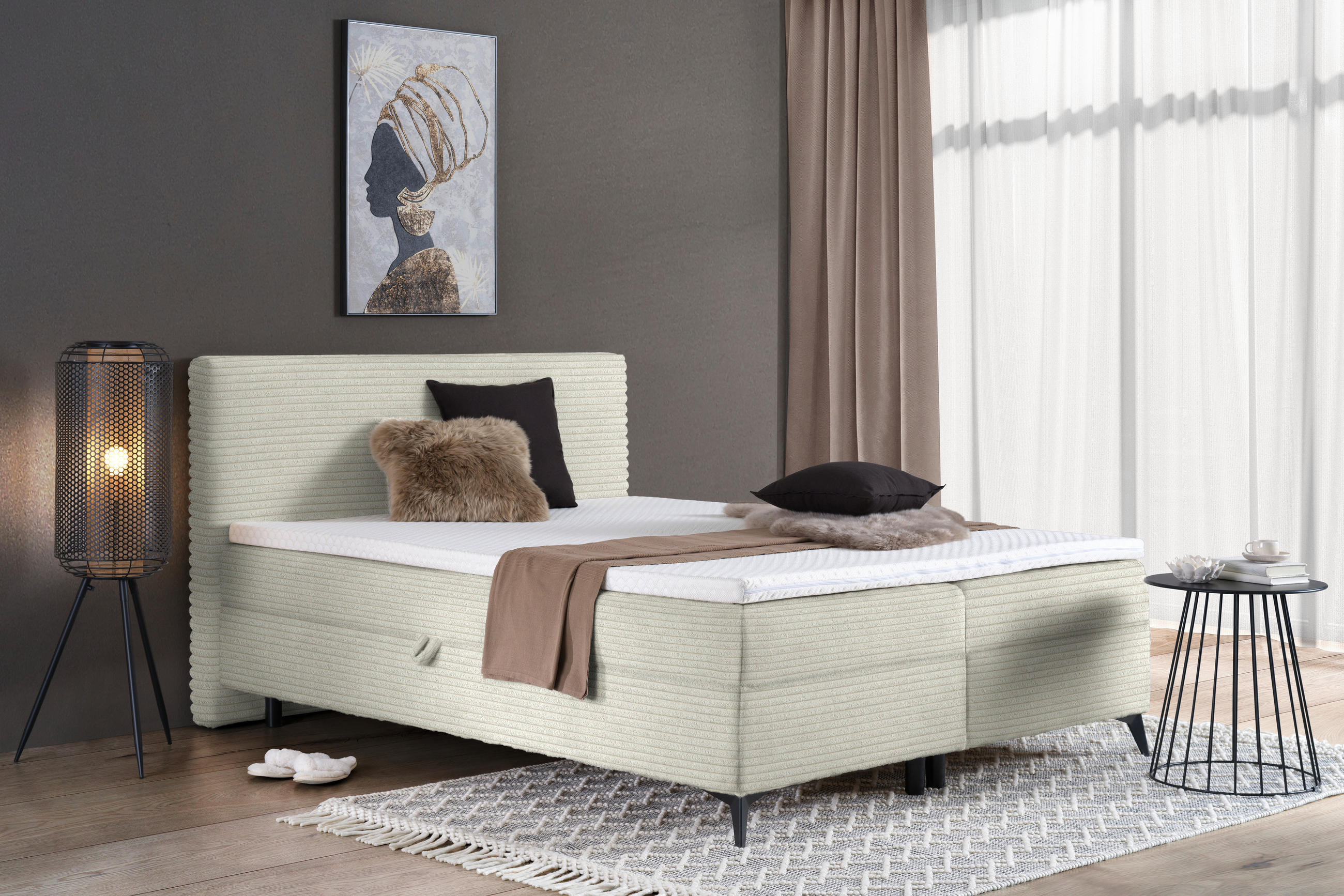 BOXBETT 180/200 cm  in Ecru  - Ecru/Schwarz, Design, Holz/Holzwerkstoff (180/200cm) - Xora