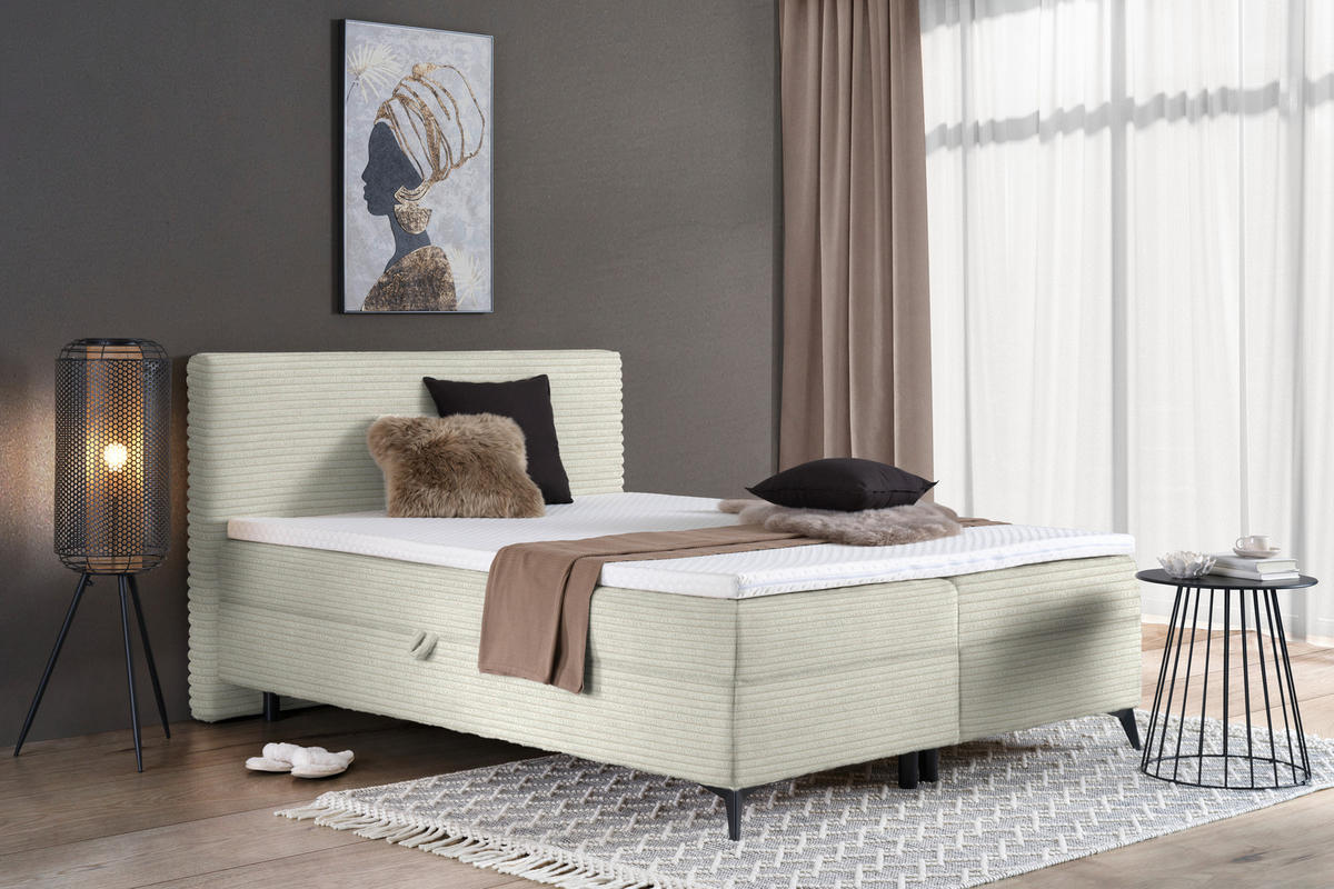 BOXBETT 160/200 cm  in Ecru  - Ecru/Schwarz, Design, Holz/Holzwerkstoff (160/200cm) - Xora