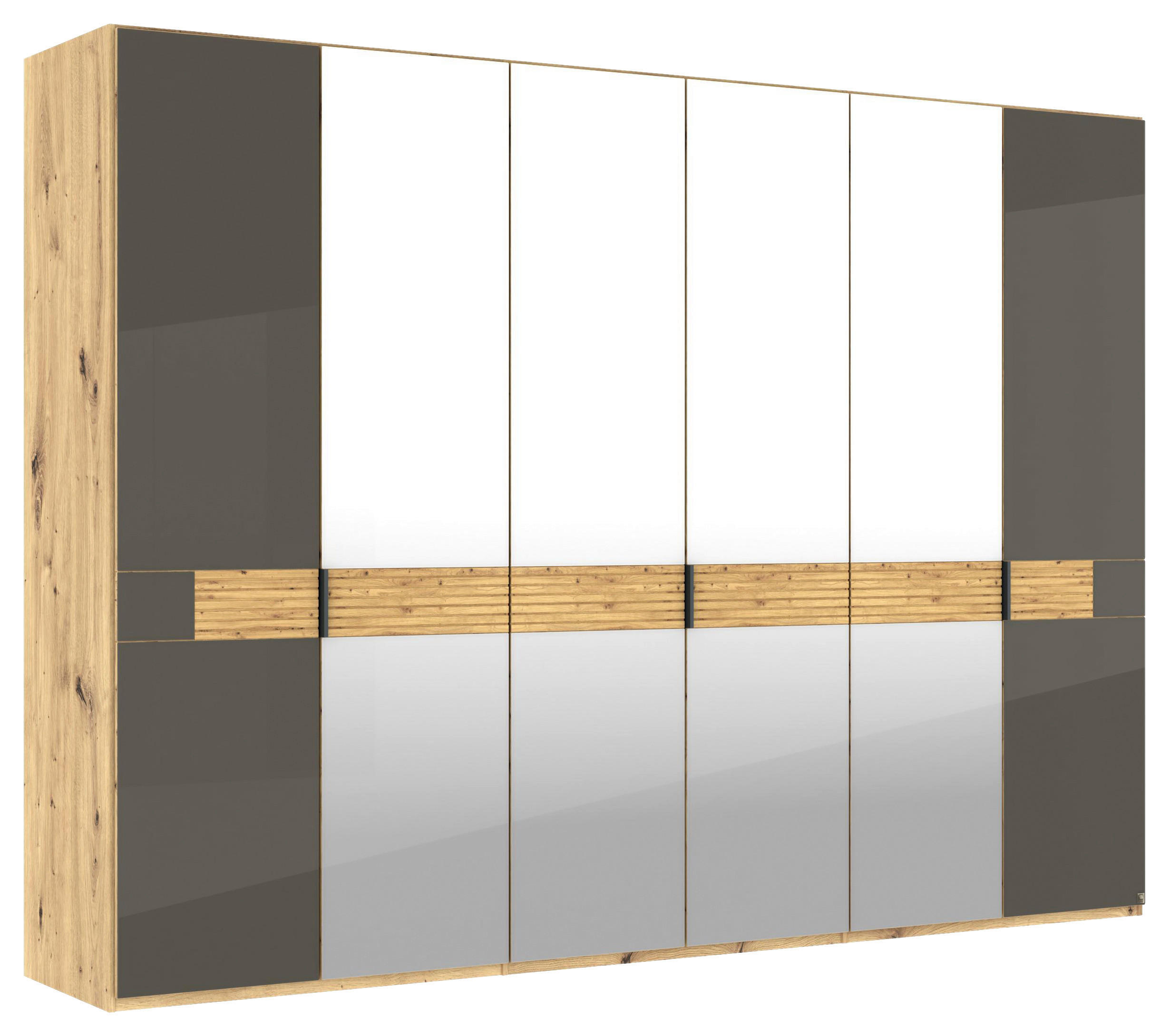 DREHTÜRENSCHRANK 300/216/58 cm,  in Eichefarben, Dunkelbraun, 6 Tür(en)  - Schieferfarben/Eichefarben, Design, Glas/Holz (300/216/58cm) - Musterring