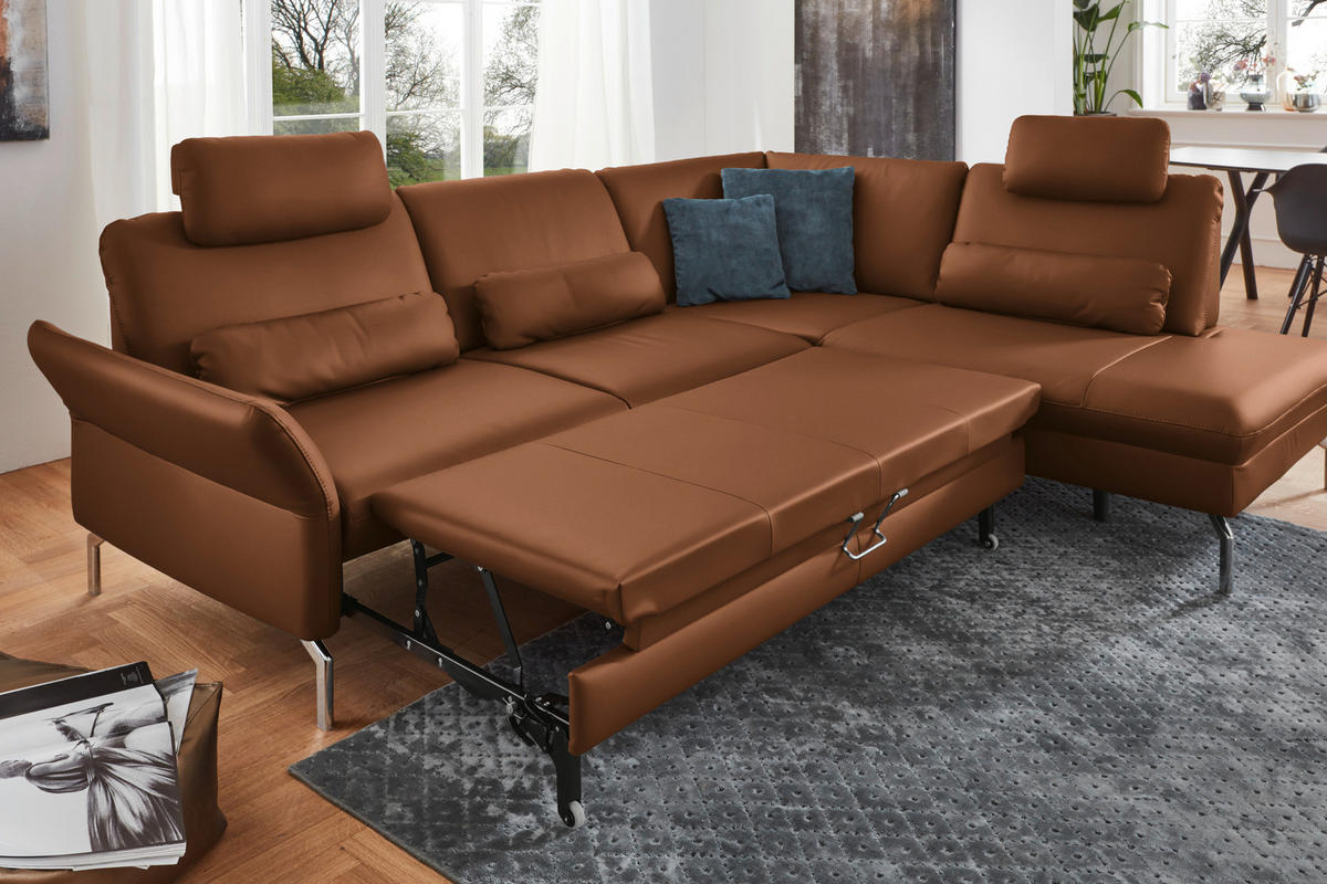 ECKSOFA in Echtleder Hellbraun  - Hellbraun/Alufarben, Konventionell, Leder/Metall (284/220cm) - Beldomo Premium