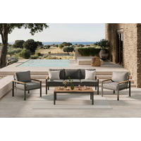 LOUNGEGARNITUR   Akazie vollmassiv Aluminium  - Schwarz/Akaziefarben, MODERN, Holz/Textil (191cm) - Ambia Garden