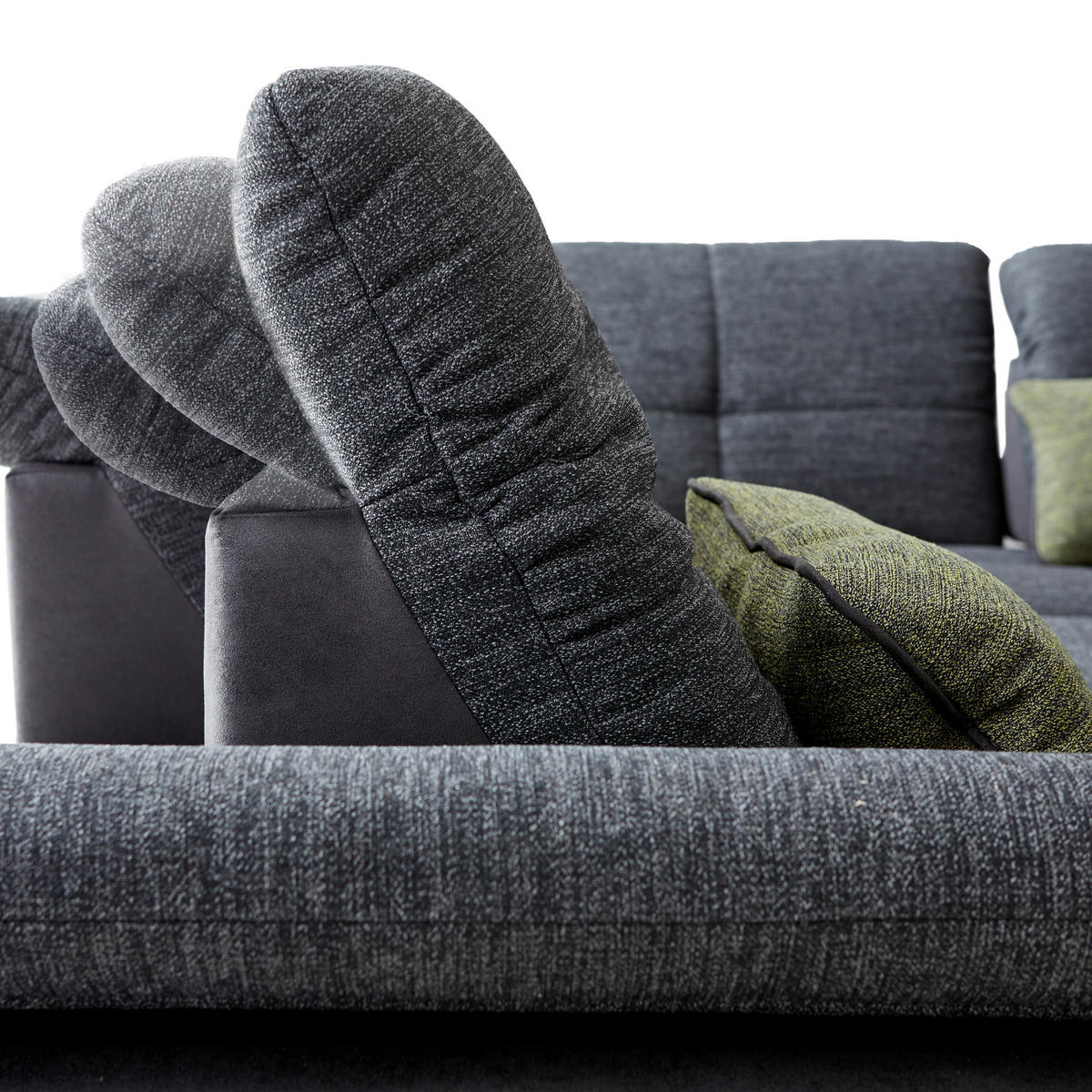 ECKSOFA Schwarz, Dunkelgrau Chenille, Mikrofaser  - Chromfarben/Dunkelgrau, Design, Textil (242/313cm) - Xora