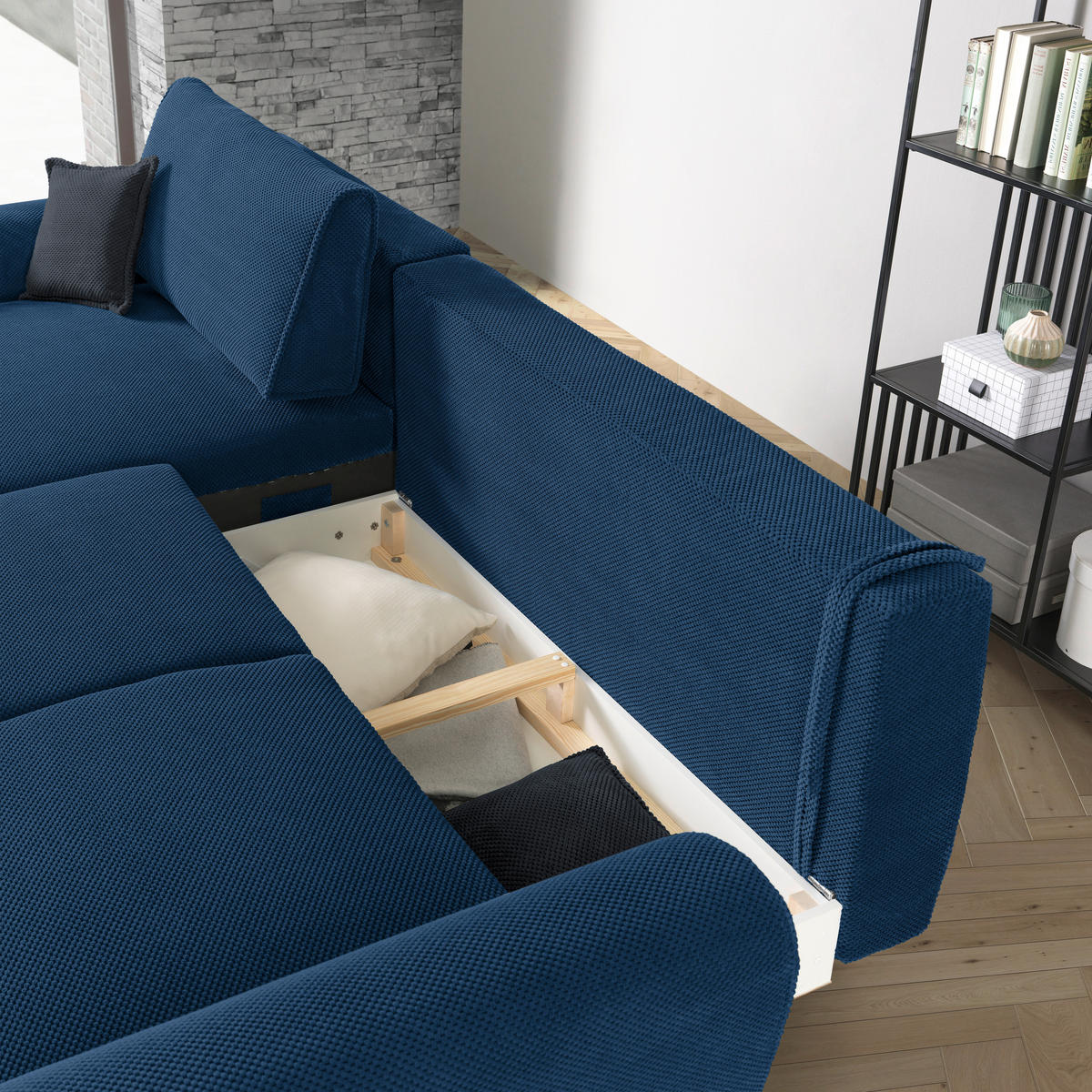 HÖRNSOFFA i vävt tyg blå  - blå/svart, Design, metall/textil (170/272cm) - Livetastic