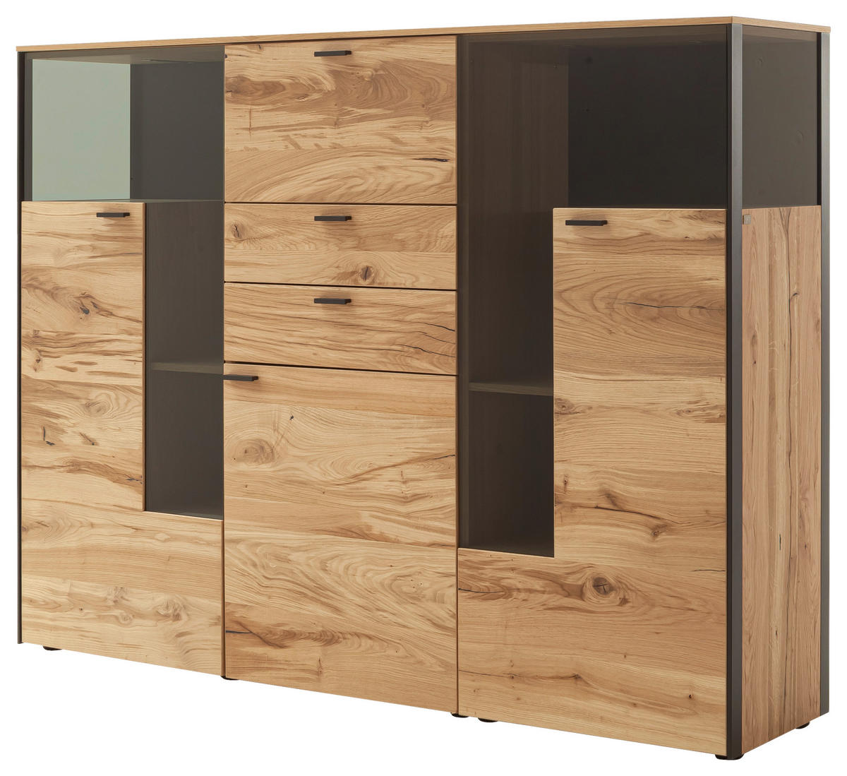 HIGHBOARD Anthrazit, Eichefarben  182/139/43 cm  - Eichefarben/Anthrazit, Design, Glas/Holz (182/139/43cm) - Schöner Wohnen