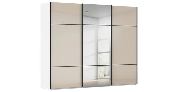 SCHWEBETÜRENSCHRANK 301/223/68 cm 3-türig Weiß, Champagner - Champagner/Schwarz, KONVENTIONELL, Glas/Holzwerkstoff (301/223/68cm) - Novel