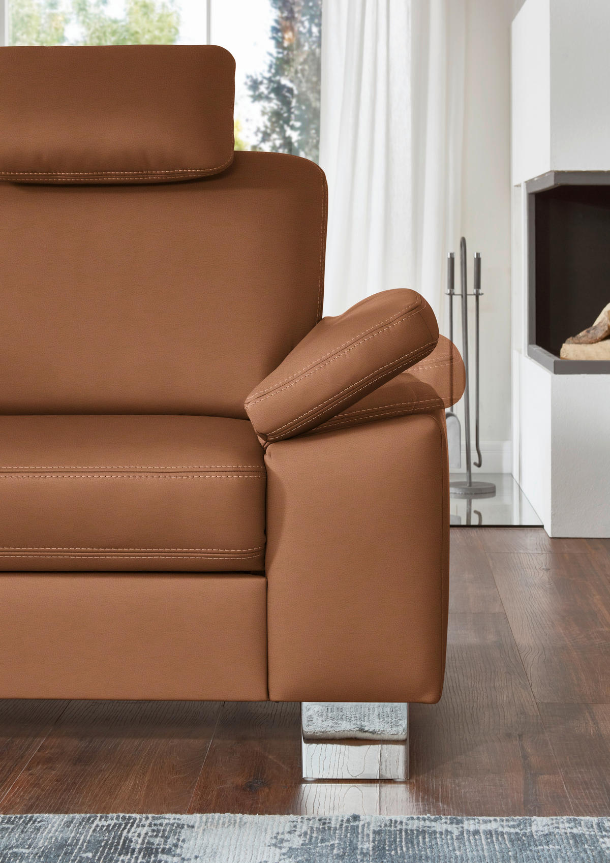 ECKSOFA  in Echtleder Cognac  235/248 cm  - Cognac/Alufarben, Design, Leder/Metall (235/248cm) - Beldomo Premium