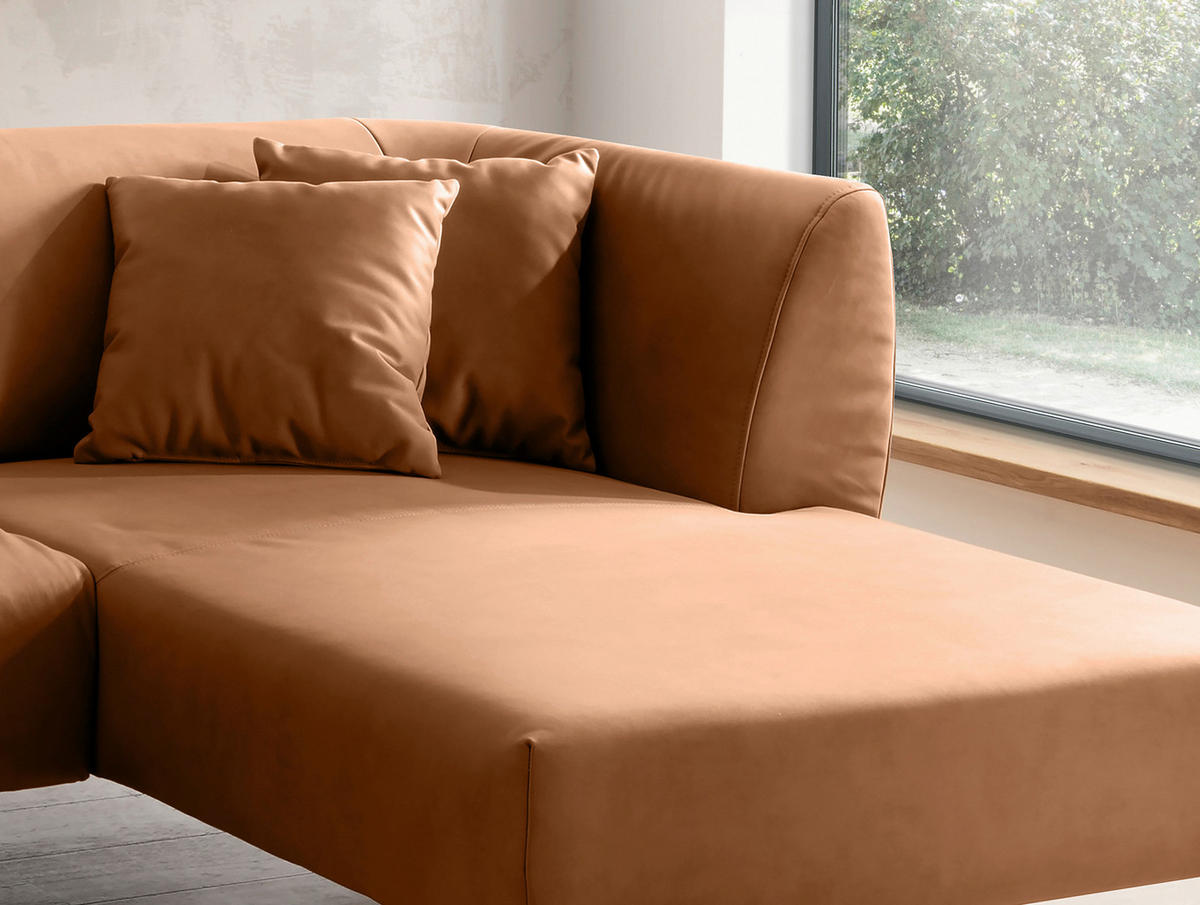 ECKSOFA in Lederlook Cognac  - Cognac/Schwarz, Modern, Holz/Textil (264/160cm) - Livetastic