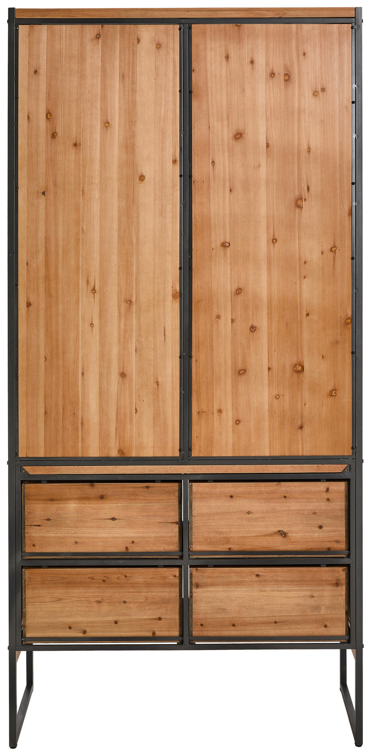 VITRINE in massiv Tanne Naturfarben, Schwarz  - Klar/Schwarz, Natur, Glas/Holz (100/210/41.5cm) - Livetastic