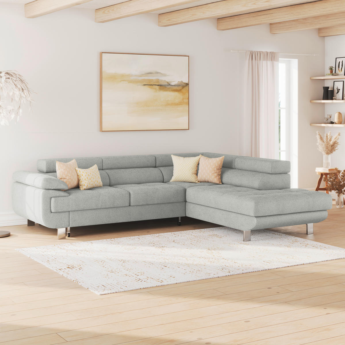 ECKSOFA in Drell Hellgrau  - Hellgrau, Modern, Textil/Metall (270/230cm) - MID.YOU