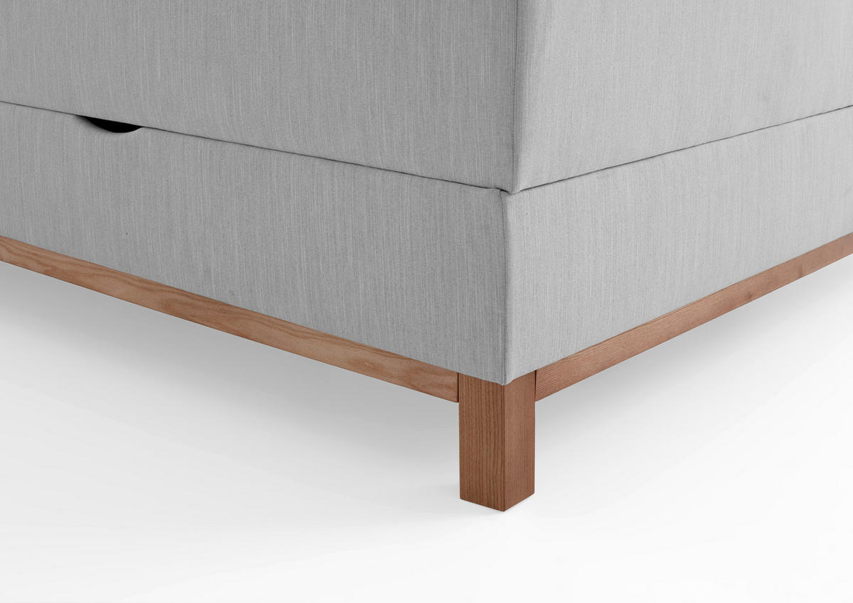 BOXBETT 180/200 cm,  in Hellgrau, Bettkasten, Topper, H3 + H3 = fest  - Eichefarben/Hellgrau, MODERN, Holz/Textil (180/200cm) - Livetastic