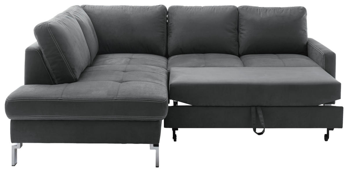 ECKSOFA in Mikrofaser Dunkelgrau  - Chromfarben/Dunkelgrau, Design, Textil/Metall (200/229cm) - Pure Home Lifestyle