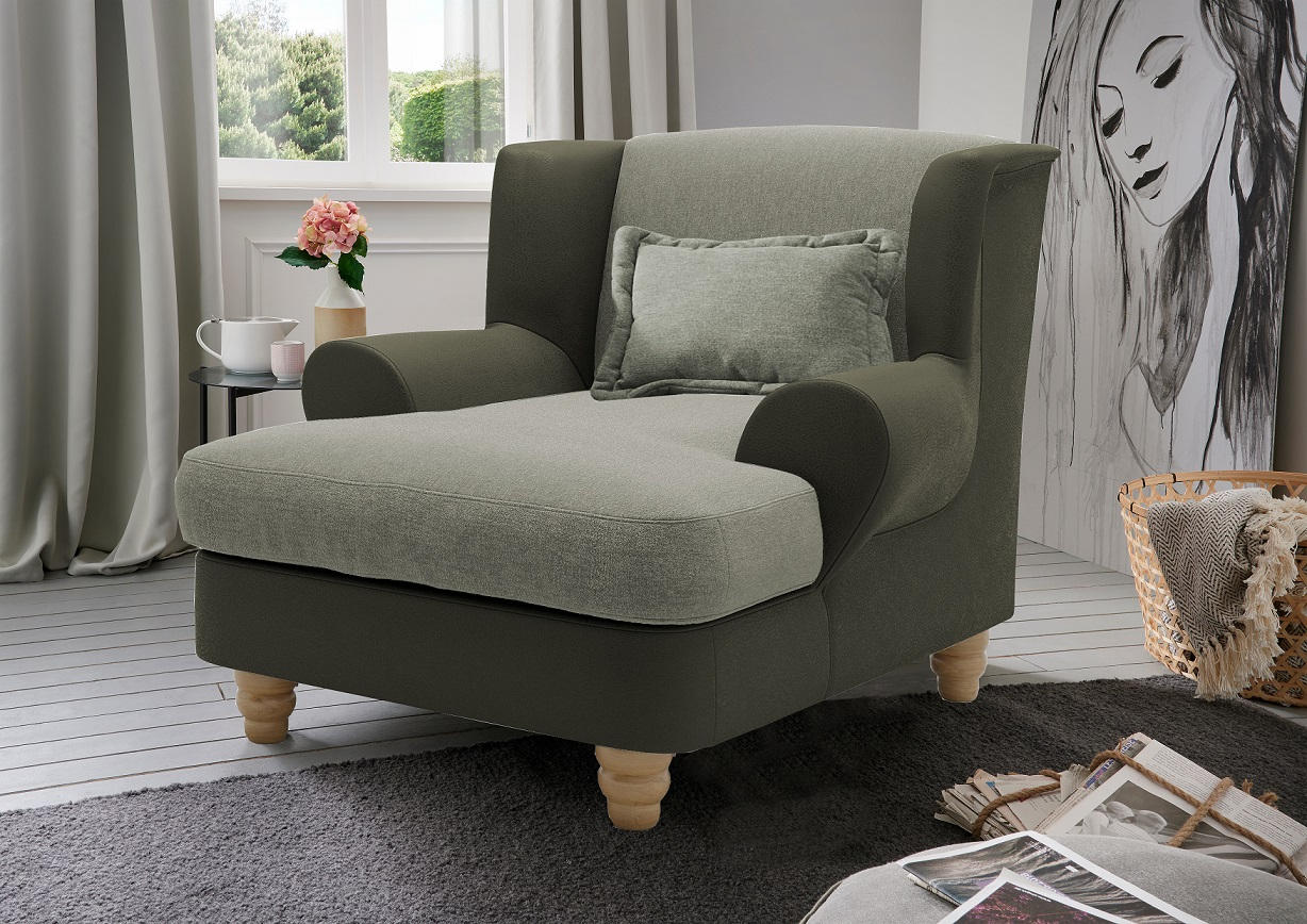 BIG SESSEL Chenille, Mikrofaser Grün, Hellgrün - Wildeiche/Hellgrün, MODERN, Holz/Textil (124/104/150cm) - Livetastic