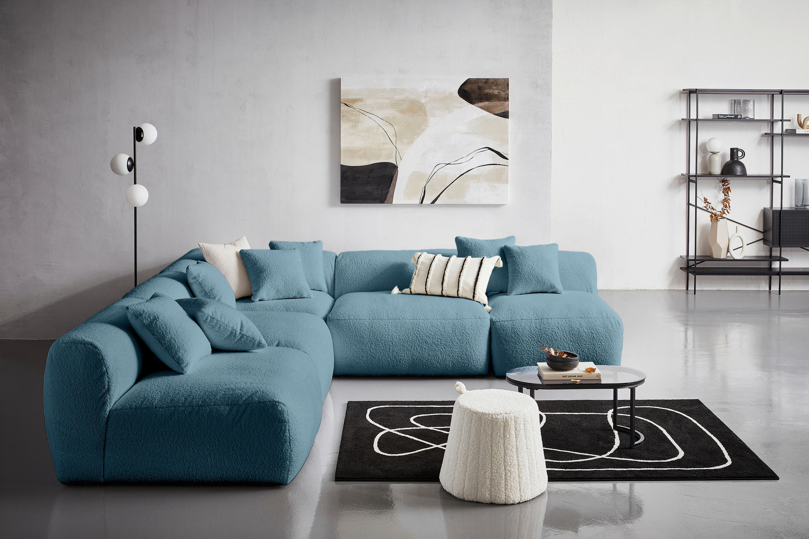 ECKSOFA in Flachgewebe, Teddystoff Blau - Blau, Trend, Textil (315/300cm) - Livetastic