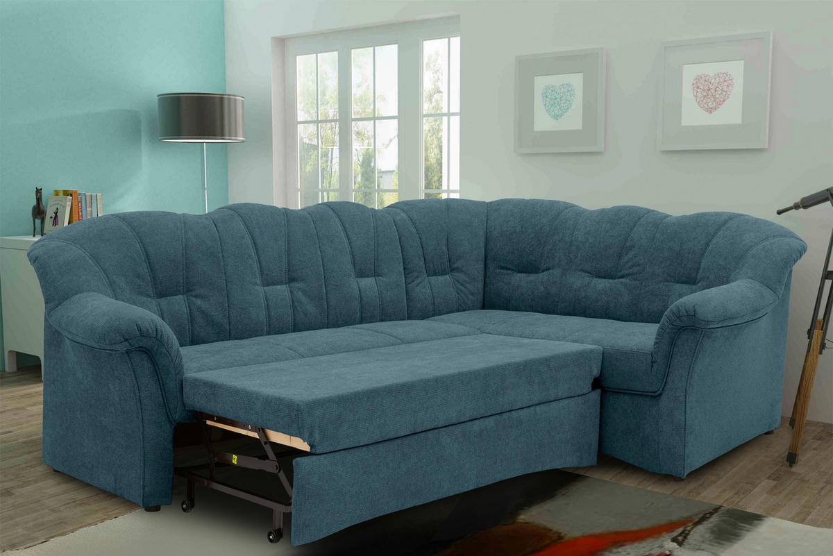ECKSCHLAFSOFA in Mikrofaser Petrol  - Petrol/Schwarz, KONVENTIONELL, Kunststoff/Textil (243/192cm) - MID.YOU