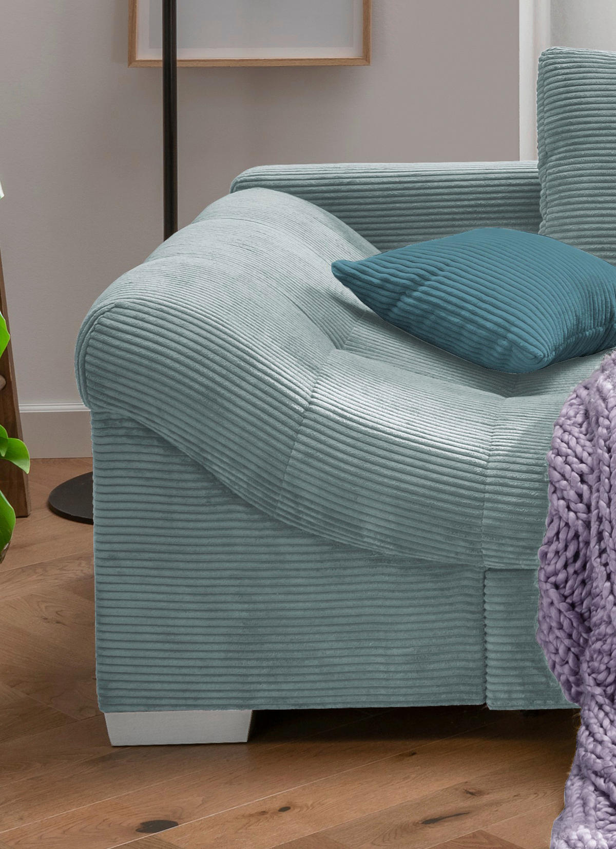 ECKSOFA Hellblau Cord  - Silberfarben/Petrol, Design, Holz/Textil (298/202cm) - MID.YOU