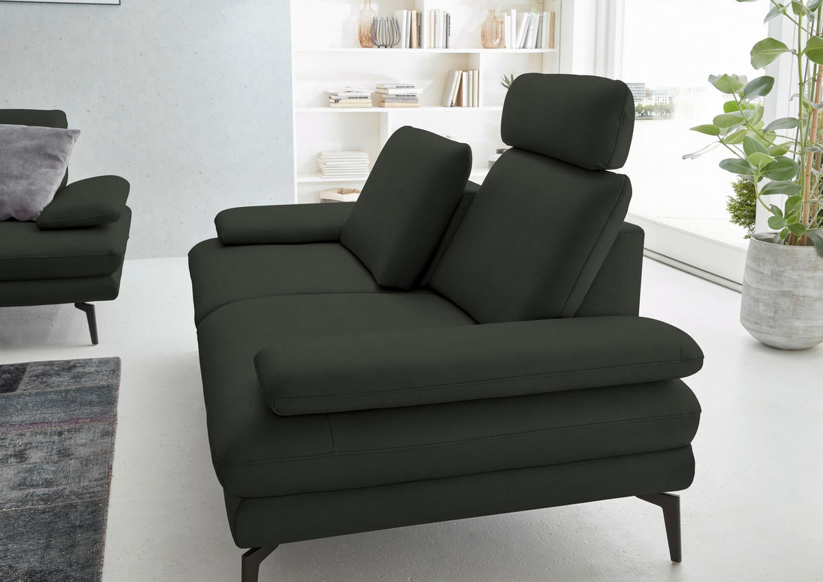 2,5-SITZER in Echtleder Dunkelgrün  - Dunkelgrün/Schwarz, Design, Leder/Metall (196/86/104cm) - Dieter Knoll