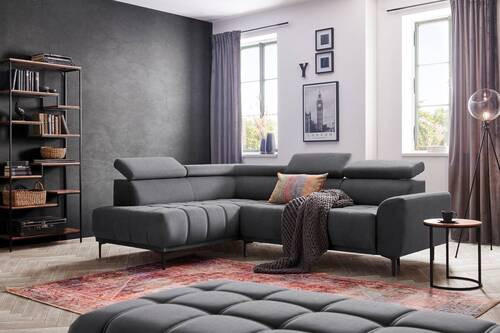 ECKSOFA in Velours Graphitfarben  - Schwarz/Graphitfarben, Design, Textil/Metall (191/261cm) - Stylife