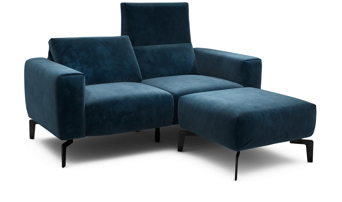 Zweisitzer inkl. Hocker Samt Dunkelblau  - Schwarz/Dunkelblau, Design, Textil/Metall (180/86/86-94cm) - SENSOO
