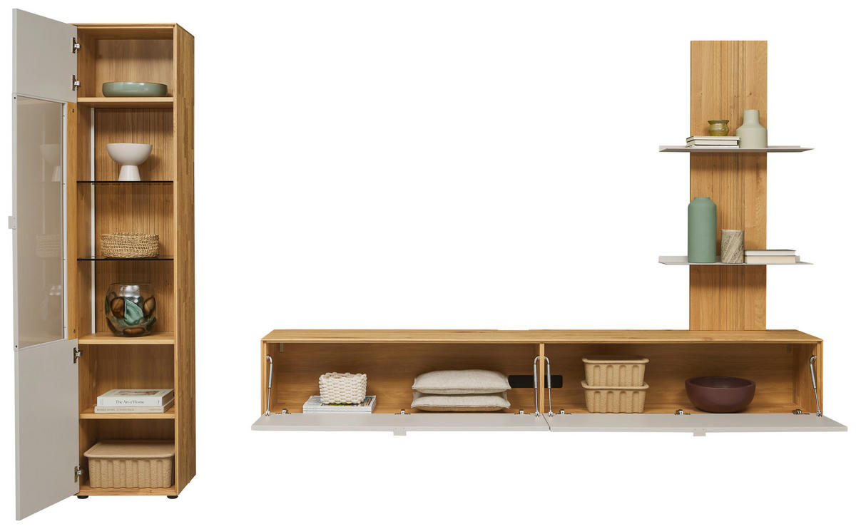 WOHNWAND  in Weiß, Wildeiche  303,8/205,5/37,1 cm   - Wildeiche/Schwarz, Design, Glas/Holz (303,8/205,5/37,1cm) - Dieter Knoll